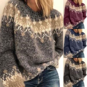Wishebay New Women's Autumn And Winter Casual Loose Mauhair Coarse Knitted Jacquard Women's Sweater
