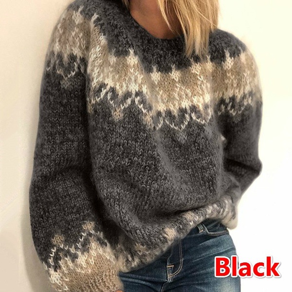 Wishebay New Women's Autumn And Winter Casual Loose Mauhair Coarse Knitted Jacquard Women's Sweater - Image 5