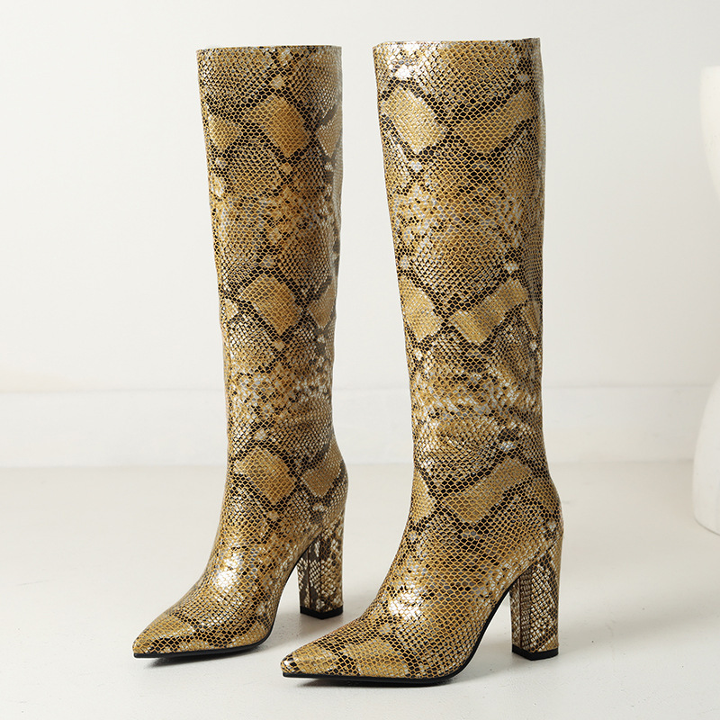 Women's Snake Grain Thickness High-heeled High Top High Leg Boot - Image 7