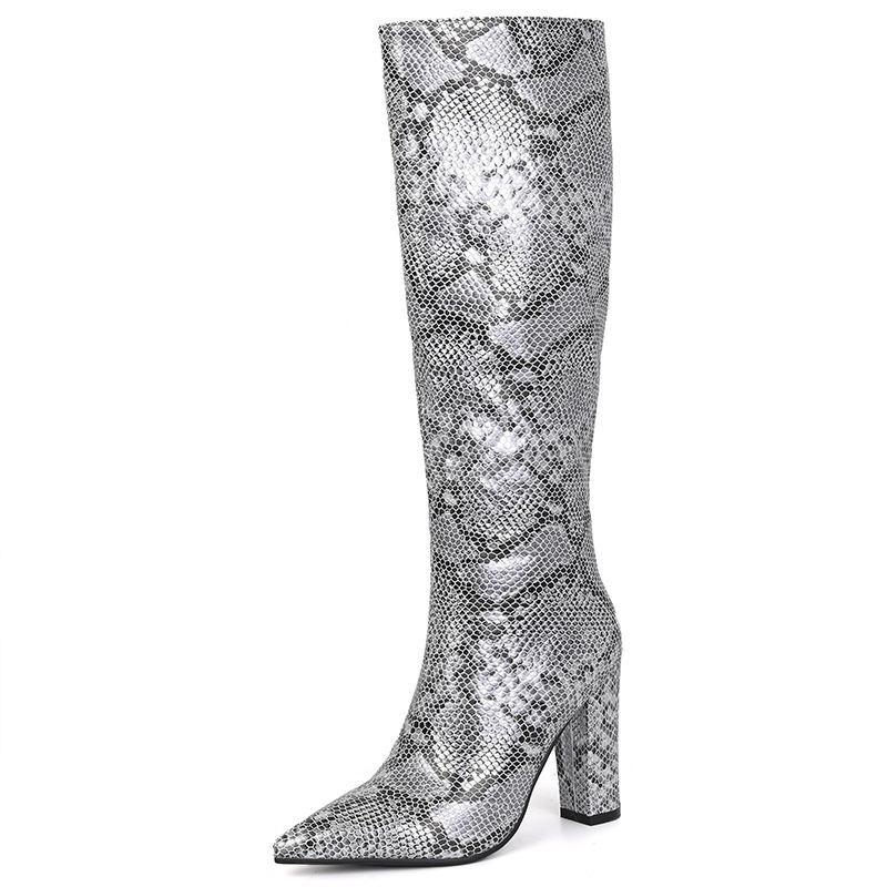 Women's Snake Grain Thickness High-heeled High Top High Leg Boot - Image 6