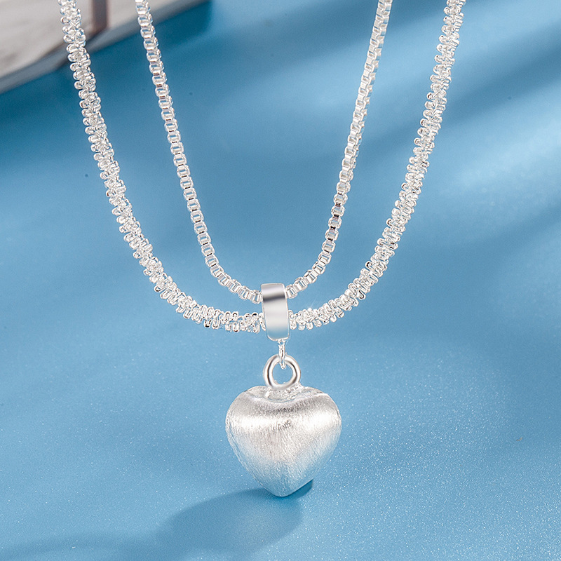 Double Layer Brushed Heart Pendant Necklace For Women High-end Feel Light Luxury Necklace Collarbone Chain Fashion Jewelry - Image 7