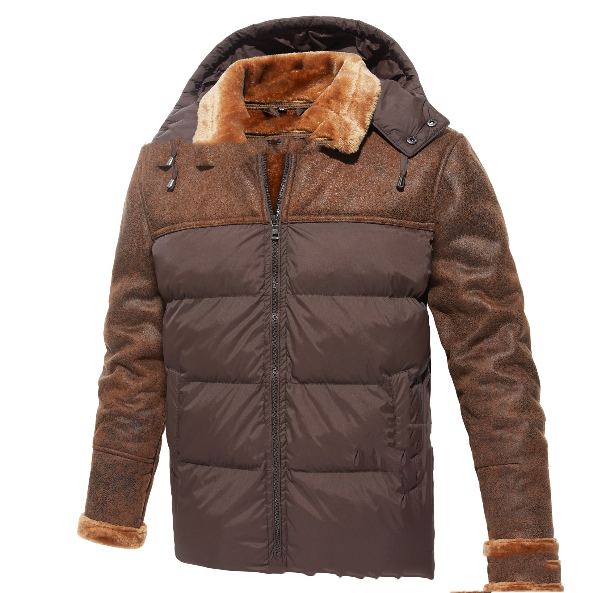 Men's Coat Autumn And Winter Hooded Fur Integrated Winter Clothing Coat - Image 5