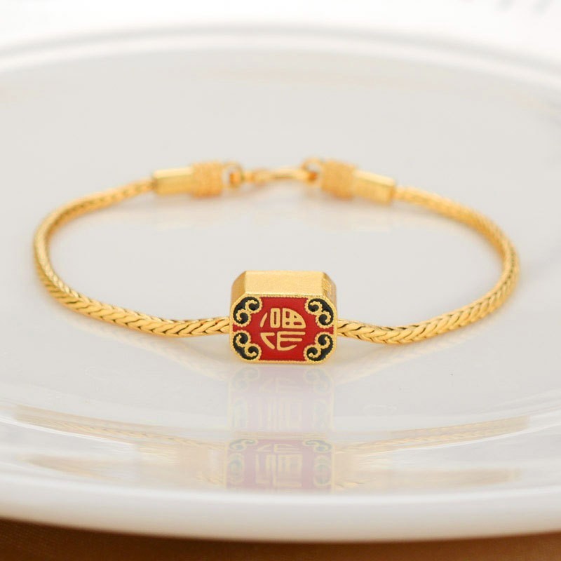 Alluvial Gold Ancient Gold Color Pure Copper Blessing Card Lucky Beads Bracelet - Image 7