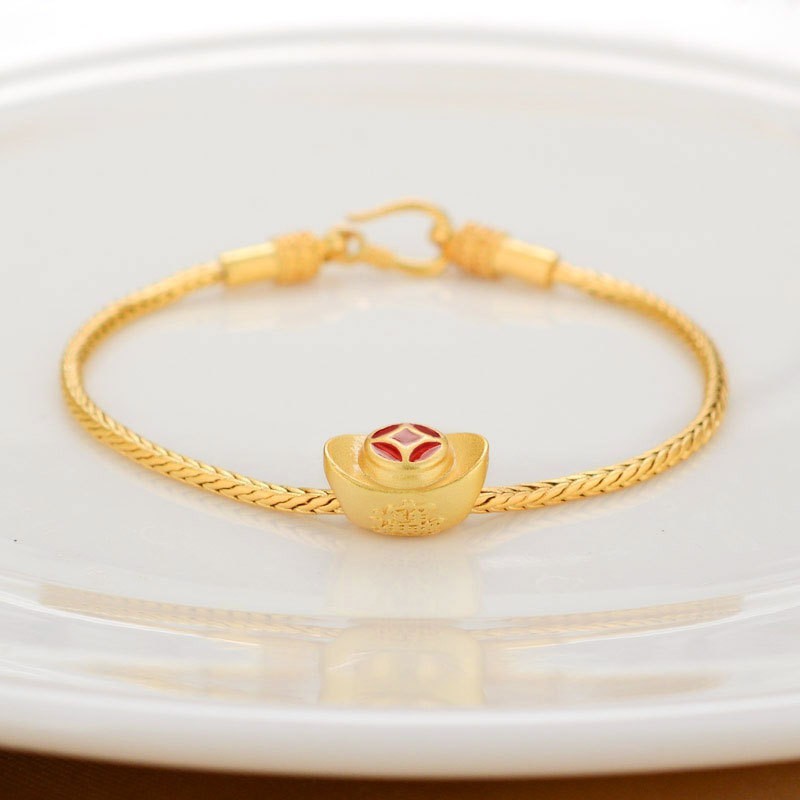 Alluvial Gold Ancient Gold Color Pure Copper Blessing Card Lucky Beads Bracelet - Image 3