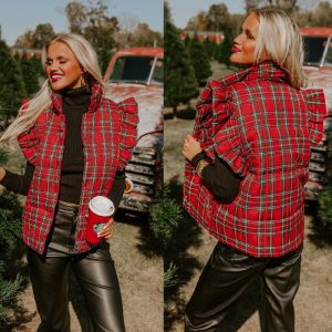 Sleeveless Plaid With Cotton Vest Coat Women