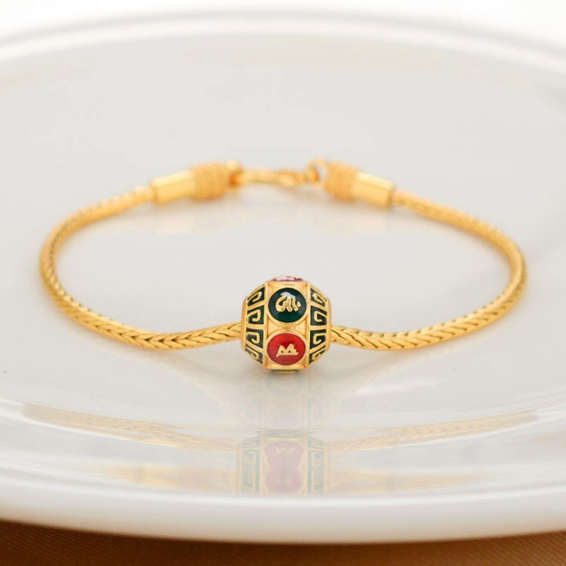 Alluvial Gold Ancient Gold Color Pure Copper Blessing Card Lucky Beads Bracelet - Image 6