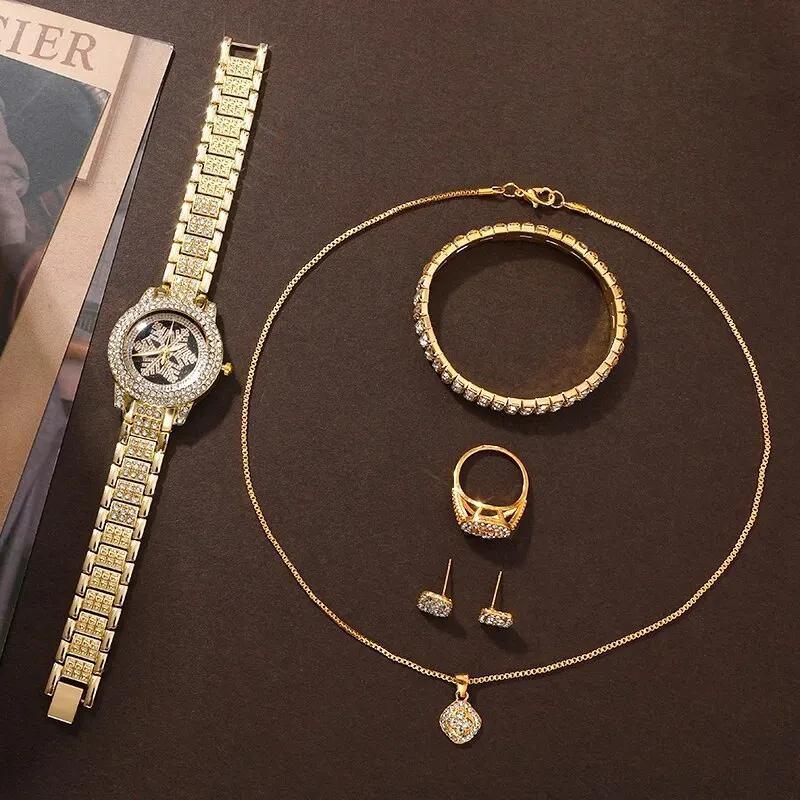 Snowflake Pattern Watch Luxury Full Rhinestone Jewelry Five-piece Set - Image 4